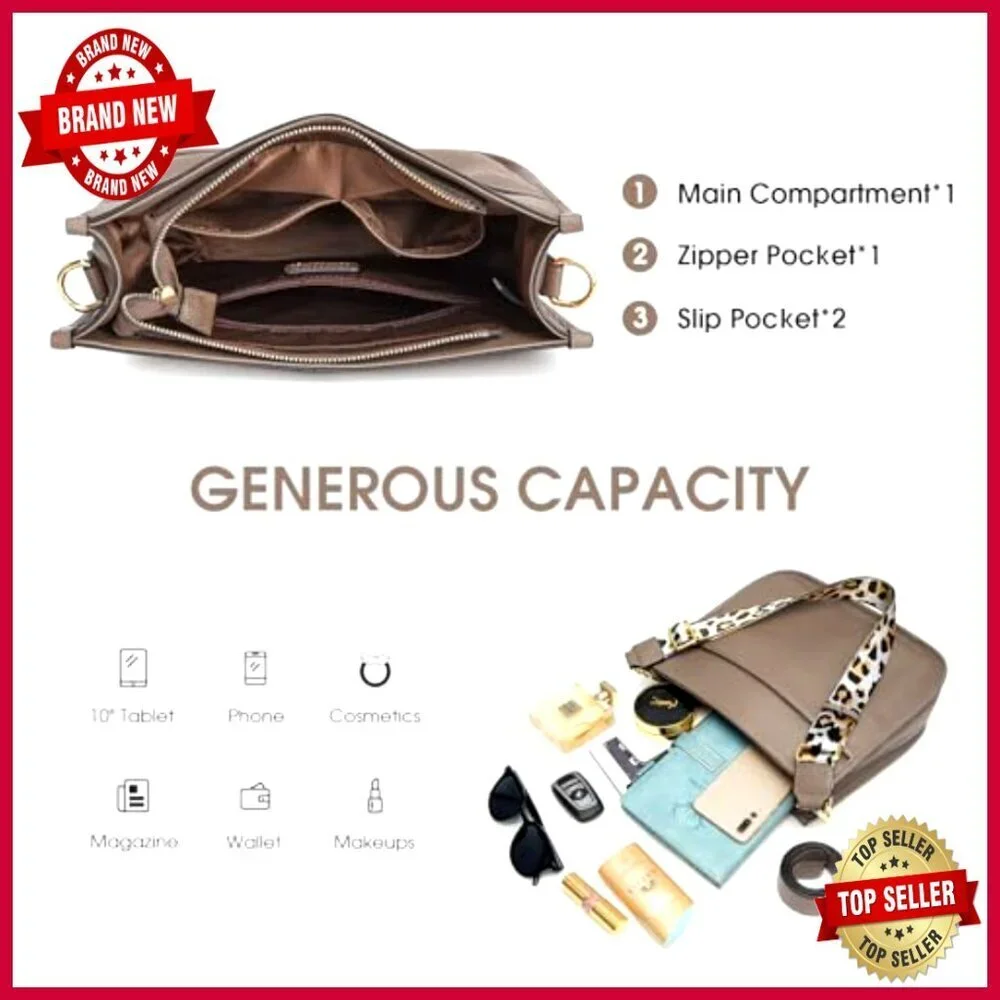 Leather Hobo Crossbody Bag with Adjustable Strap, 11.8x10.6 Inches